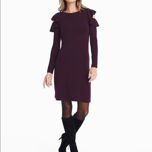 WHBM Burgundy Long Sleeve Cold Shoulder Dress, L